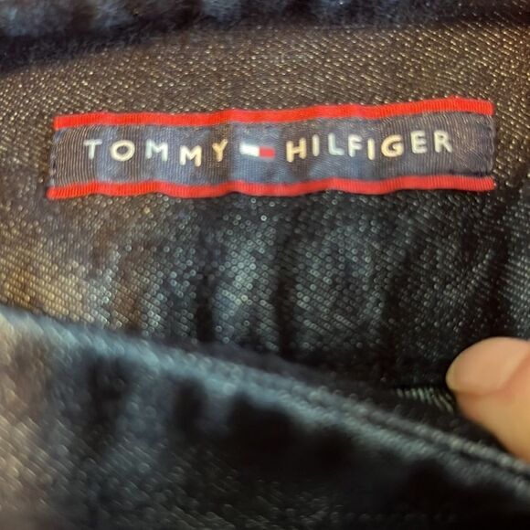 Tommy Hilfiger Denim Dk Wash Blue Jean Skirt Flat Front Back Pockets - Picture 2 of 7